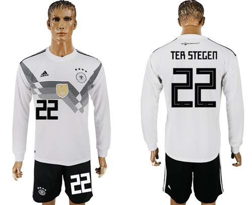 Germany #22 Ter Stegen White Home Long Sleeves Soccer Country Jersey - Click Image to Close